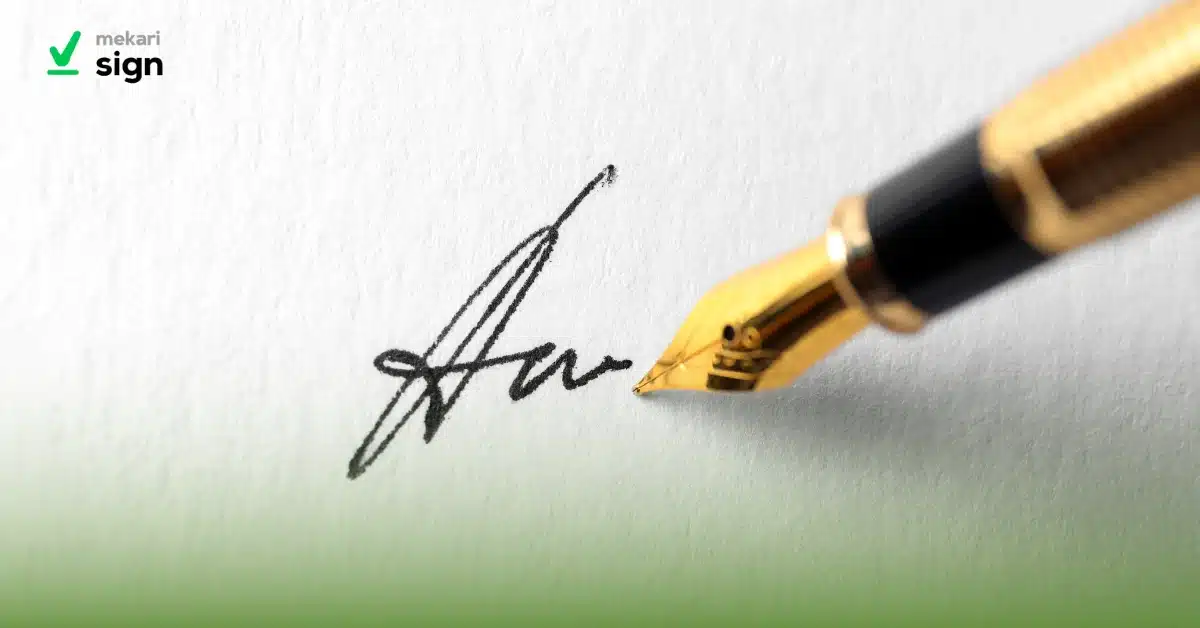 ilustrasi tanda tangan tangan menggunakan pena emas sebagai objek analisis grafologi