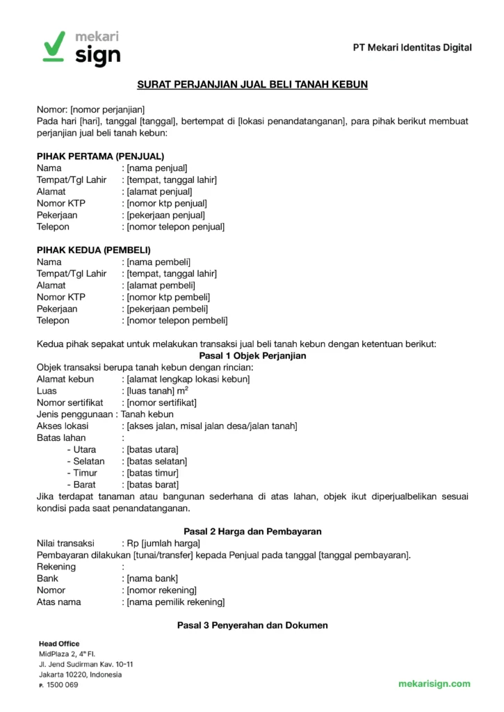 Contoh surat jual beli tanah kebun
