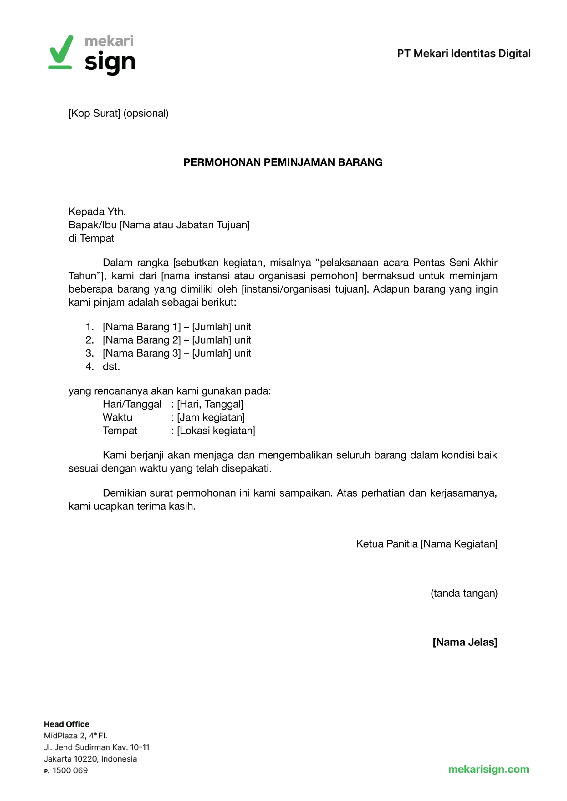 contoh surat dengan format semi-block style