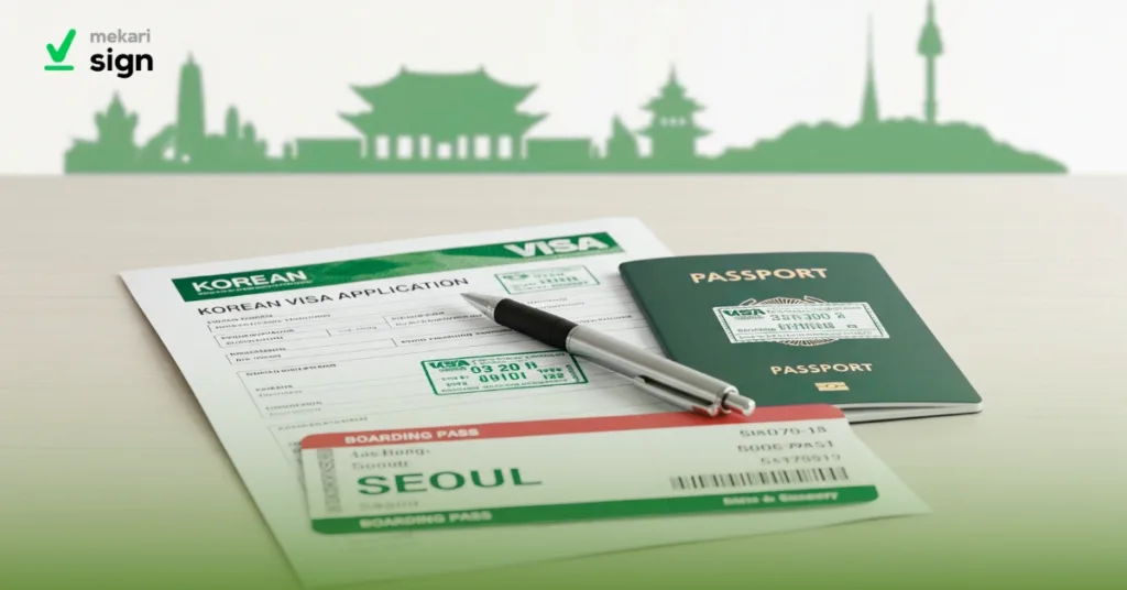 Formulir aplikasi visa Korea, paspor, dan boarding pass tujuan Seoul dan syarat membuat visanya, lengkap