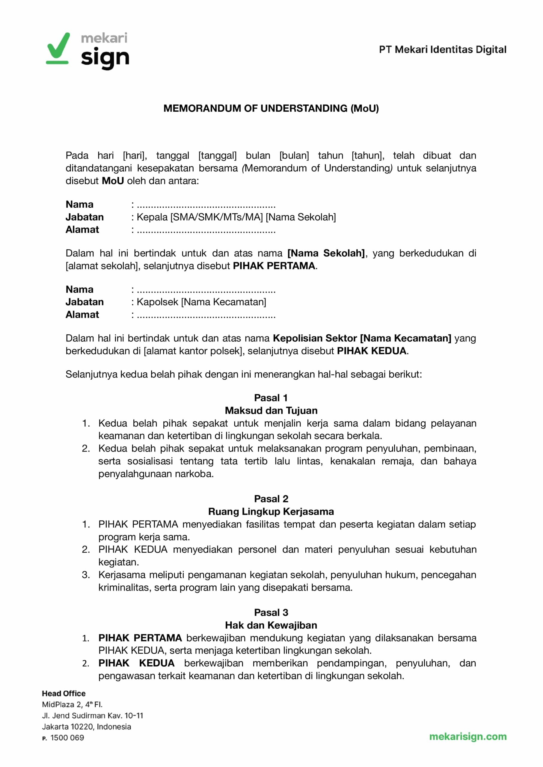 Contoh MoU Sekolah dengan Polsek - Mekari Sign