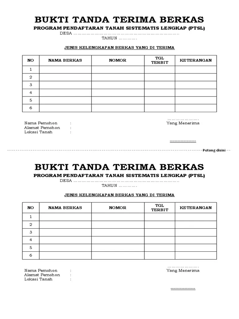 Contoh surat tanda terima berkas